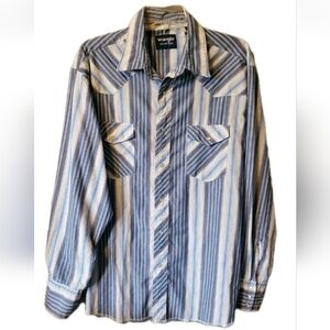 WRANGLER Mens Shirt XL Vintage Pearl Snap Striped Long Sleeve Shirt Western Core